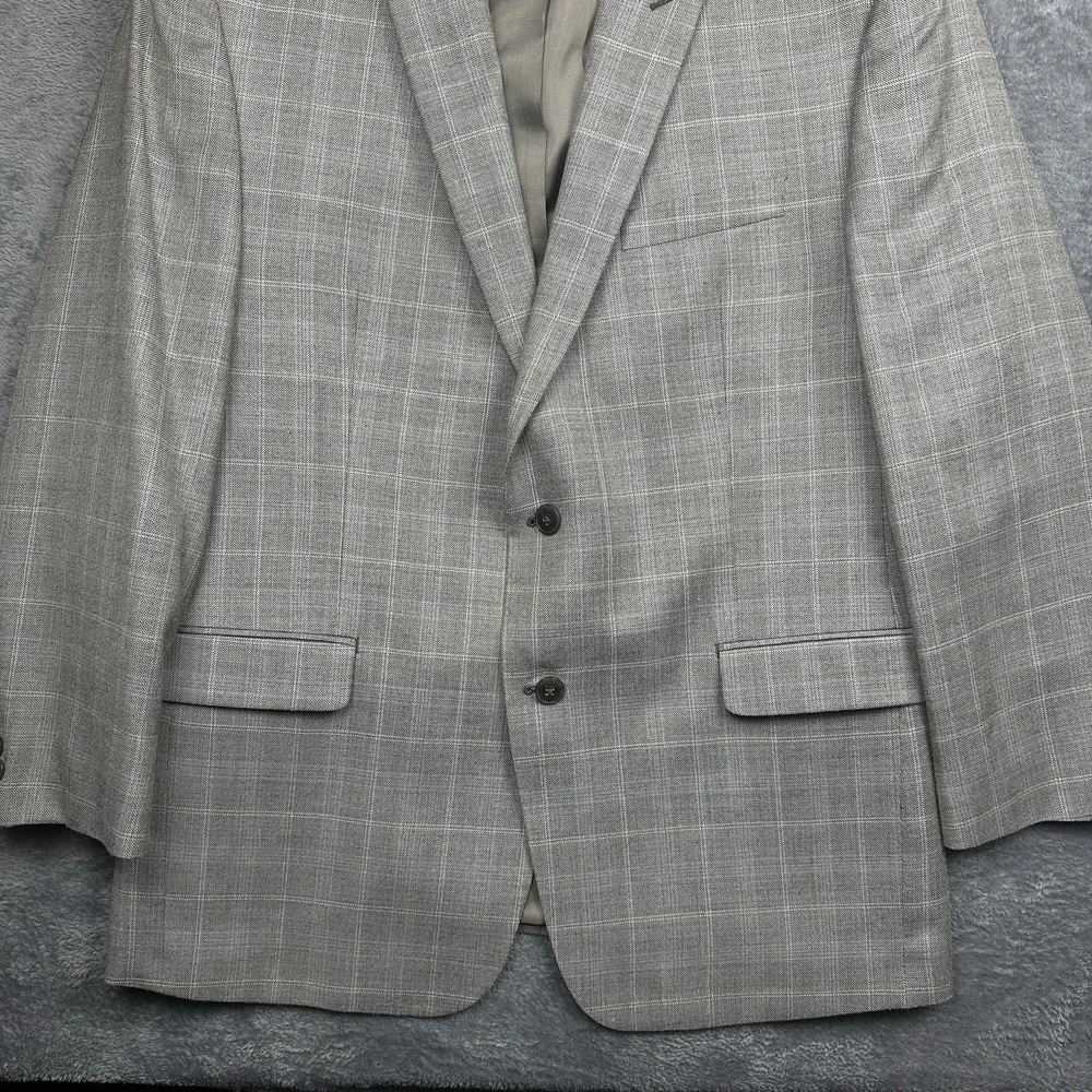 Calvin Klein Blazer Jacket Sport Coat Men's 42R Silk Wool Plaid Tan Gray Glen